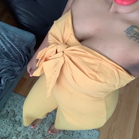 Favlux Fashion Women’s Yellow Sleeveless Tie Front Straight Leg Jumpsuit Large - Picture 5 of 16